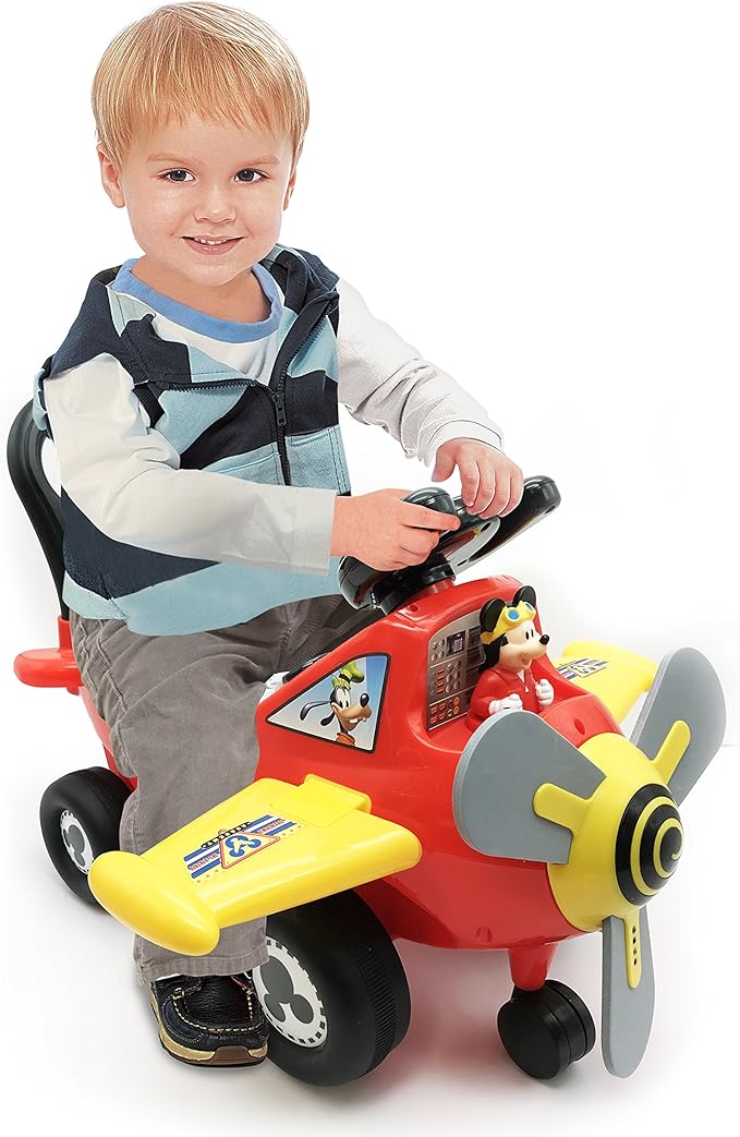 Kiddieland Disney Mickey Mouse Plane Ride-On for Toddlers with Lights & Sounds, Moving Mickey, Rotating Propeller, Batteries Included, 21.5 x 17.25 x 18 in