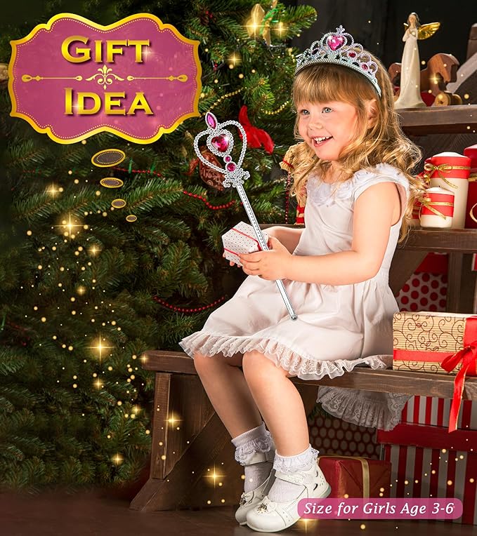 Princess Dress Up Accessories Princess Crown Tiara for Little Girls, Kids Toddler Tiara crown Wand Toy Gifts for 3-6 Girl
