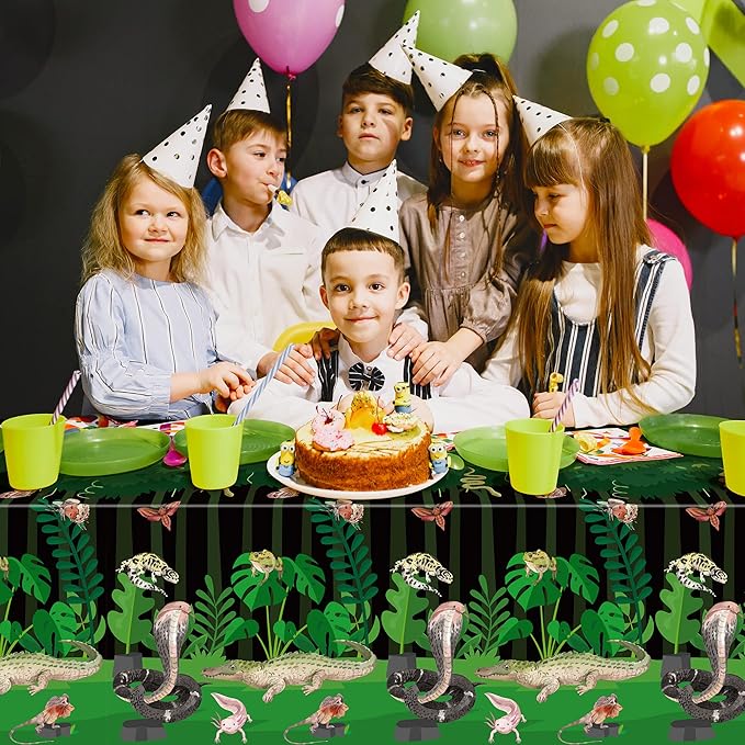 6Pack Reptile Swamp Party Tablecloth Disposable Wildlife Lizard Snake Rectangle Tablecover Alligator Turtle Jungle Animal Plastic Table Cloth Decoration for Reptile Birthday Supply 54” x 108”