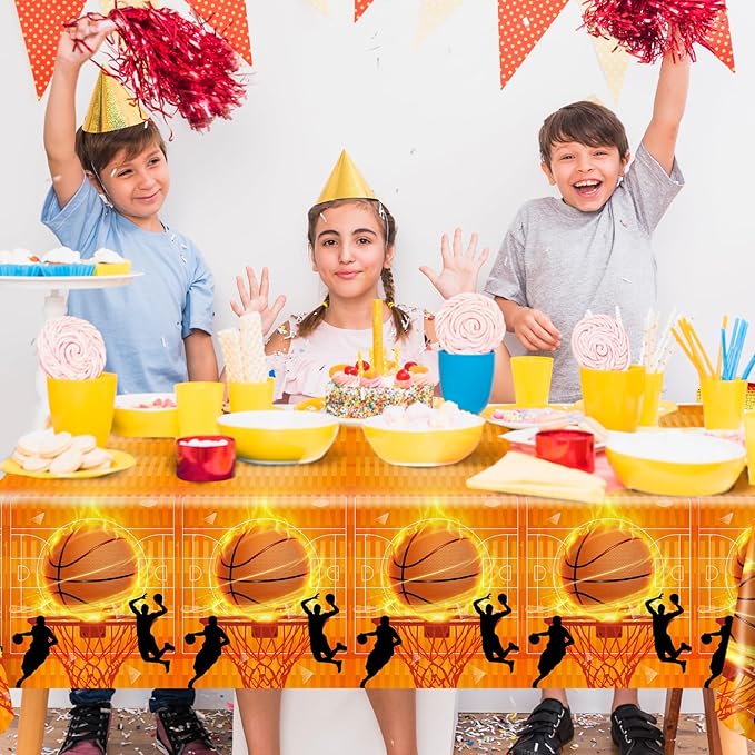 Avezano 3 pcs Basketball Tablecloth Birthday Decorations Plastic Disposable Basketball Party Supplies Sports Themed Large Table Cover, 108 x 54 Inches