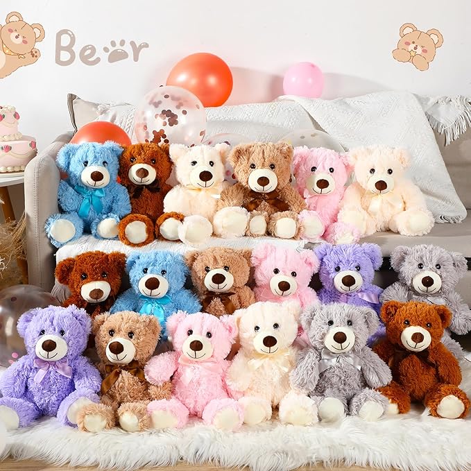 Zhanmai 18 Pcs 14 Inch Bears Stuffed Animal Bulk Gifts Plush Bear Toys for Birthday Baby Shower Graduation Party Favor(Mixed Colors)