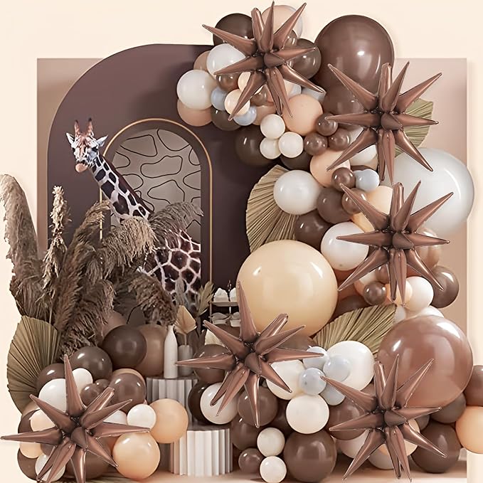 TONIFUL 4 Pcs 22inch 4D Chocolate Explosion Star Mylar Brown Balloons for Party Backdrop Christmas,New Year,Thanksgiving, Birthday, Wedding Baby Shower Anniversary Photo Booth Supplies