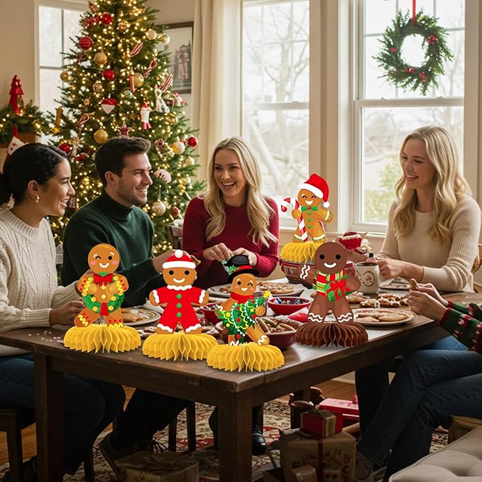 12 Pcs Gingerbread Honeycomb Centerpieces Christmas Table Decorations Gingerbread Man 3D Honeycomb Decoration Tabletop Holiday Party Decorations for Winter, Xmas Cookie Tabletop Decor