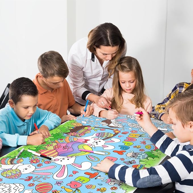 Gatherfun Easter Party Activity Poster - 31.5 x 72 Inches,Easter -Themed Party, Versatile Paper Coloring Banner/Table Cover for School Parties and Special Events Decoration