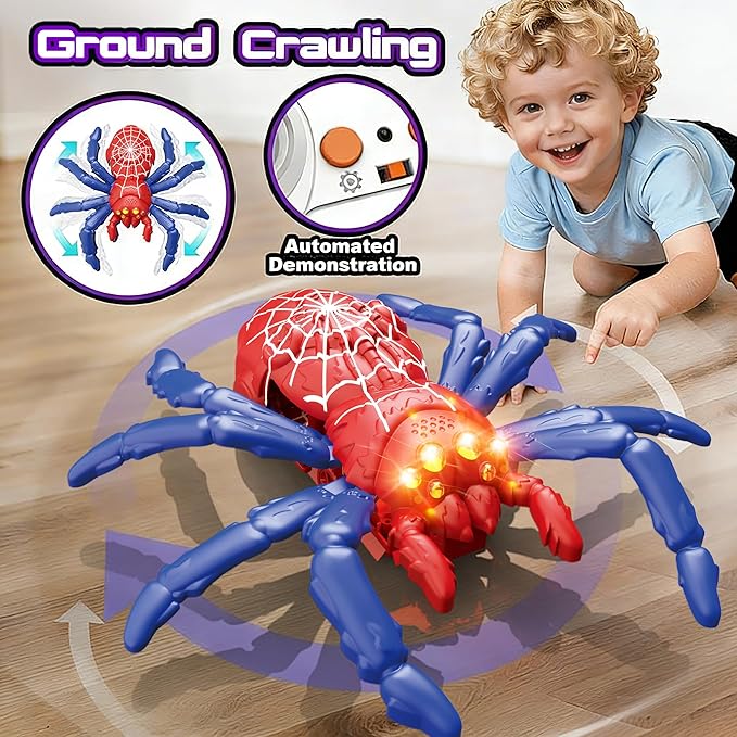 Remote Control Tarantula Indoor Wall Toys, Rechargeable Wall Climbing Spider, Kids Toys for Boys & Girls Ages 3 & Up (Red)
