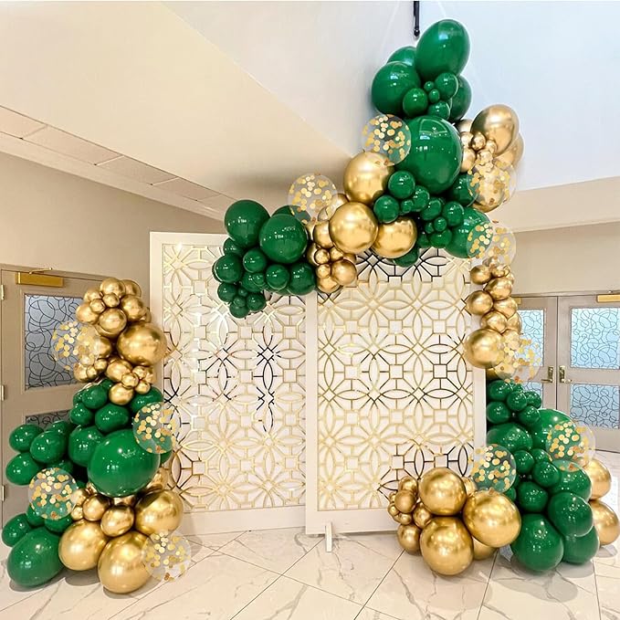 Green and Gold Balloons, 60pcs 12 Inch Metallic Chrome Gold Dark Green Balloon Latex Balloons for Wedding Graduation Jungle Birthday Party Decorations