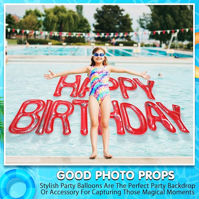 Shappy 20'' Happy Birthday Pool Large Floating Letter Balloons with Adhesive Dots Inflatable Pool Decorations for Summer Birthday Party