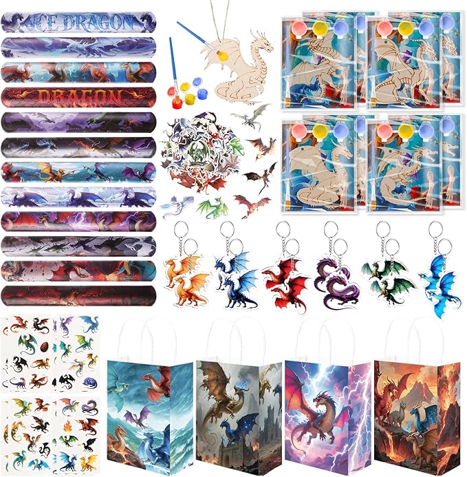 Vanblue 122Pcs Dragon Party Favors Dragon Birthday Party Decorations Goodie Bags Stuffers Fillers Gift Bags for Birthday, Themed Party Supplies Classroom Rewards Gifts for Boy Girls