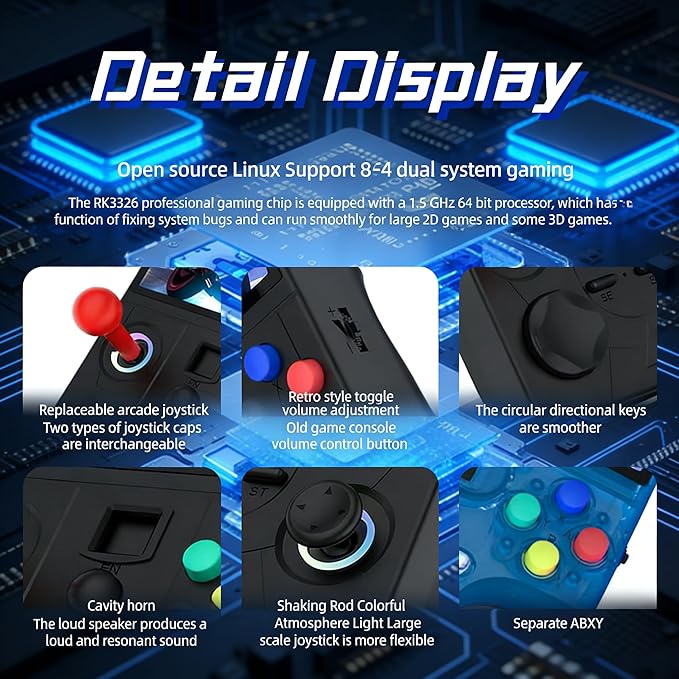 DC40V Handheld Game Console 4.0inch 720*720 IPS 1:1 Screen 4000mAh RK3326 Linux Game Console Black-64