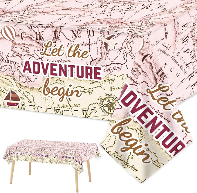 3 PCS Adventure World Awaits Party Decorations for Graduation Exploring Travel Tablecloths Plastic Disposable Bon Voyage Party Table Covers for Retirement Birthday Adventure Party Supplies Favors