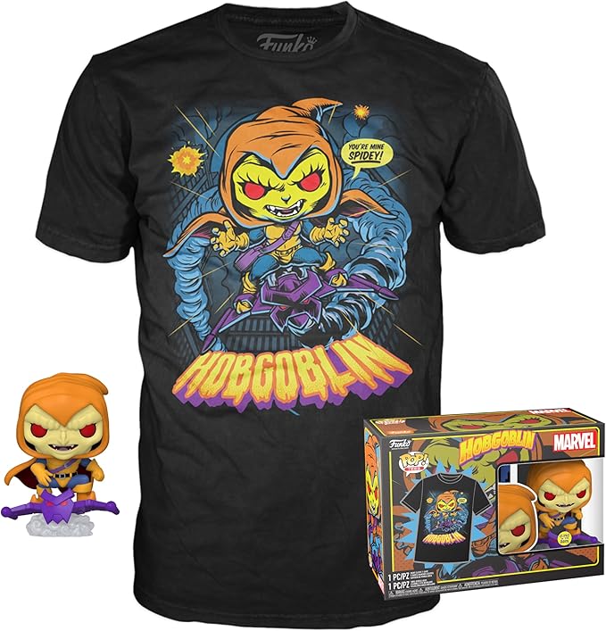 Funko POP! & Tee: Animated Spider-Man-Hobgoblin - Glow in The Dark - Large - (L) - Marvel - T-Shirt - Clothes with Collectable Vinyl Figure - Gift Idea - Toys and Short Sleeve Top for Adults Unisex