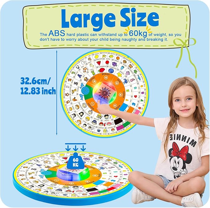 Age 1 2 3 Toddler Learning Words Pronunciation Machine,12 Month+ Kids Early Education Toys,Children Electronic Interactive Point Reader,with Music & RGB Lights,12.83inch Diameter Rotating Wheel