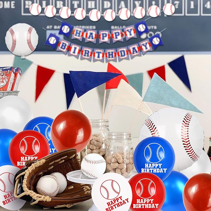 53 PCS Baseball Party Decorations Baseball Party Supplies Including Happy Birthday Banner Balloons and Baseball cake toppers for Sports Theme Birthday Party and Baseball Theme Party Decor