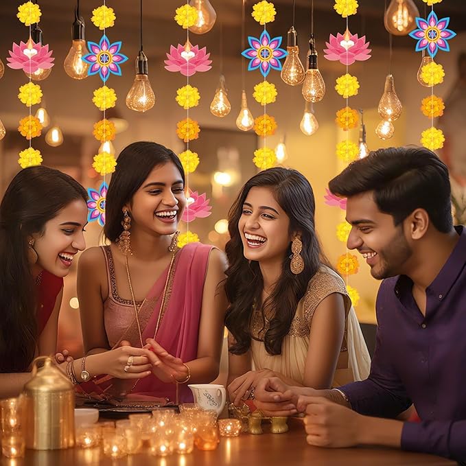 MARFOREVER 41 Ft Diwali Decorations Hanging Banner, Happy Diwali Hanging Streamers Diya Light Marigold Garland Indian Festival Decoration for Pooja Deepavali Home Doorway Curtain Party Supplies