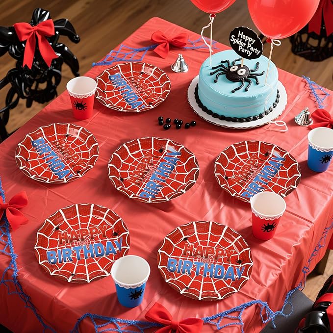 50Pcs Spider Theme Web Birthday Paper Plates 9 Inch Disposable Red Blue Spider Birthday Party Decorations Cartoon Super Themed Hero Dessert Plates for Boys Baby Shower Amazing Party Decorations