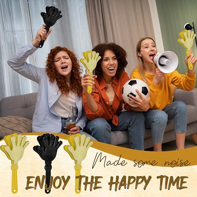 12 Pcs Glod and Black Glittered Hand Clappers，7" Hand Clappers Noisemakers for 2026 New Year's Eve Party Supplies