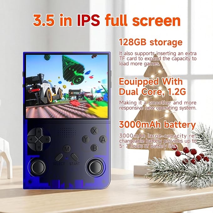 R40 Retro Handheld Game Console with Storage Case - Open Source System,3.5" IPS Screen, 18,000+ Classic Games, 128G TF Card, 3000mAh Battery, Portable Gaming Player for Travel, Blue