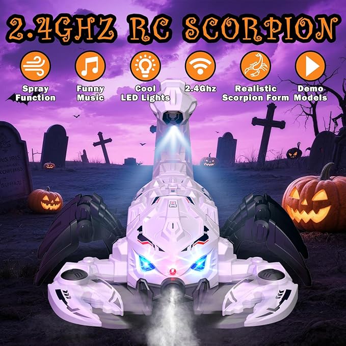 RC Scorpion Robot Toy with 2.4GHz Remote, Lights, Music & Spray - Realistic Scorpion Gift for Kids, Perfect for Holidays, Parties & Pranks