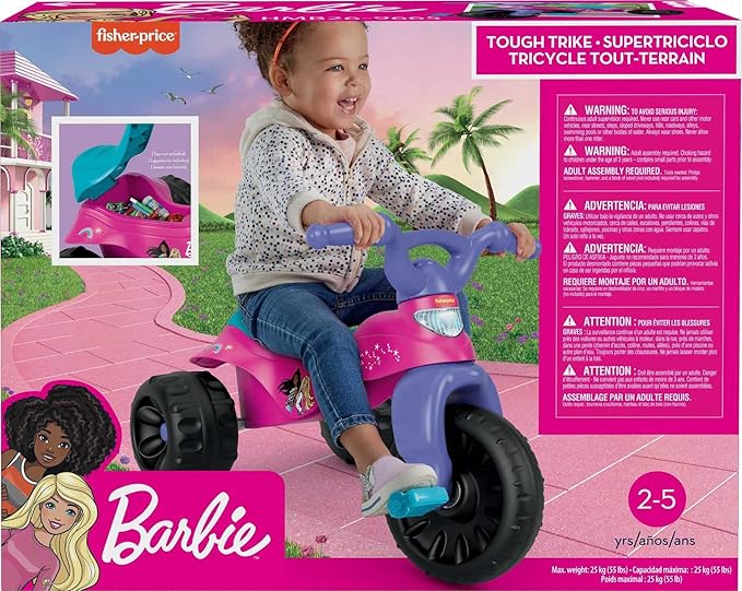 Fisher-Price Barbie Tricycle with Handlebar Grips and Storage Area, Multi-Terrain Tires, Tough Trike (Amazon Exclusive)
