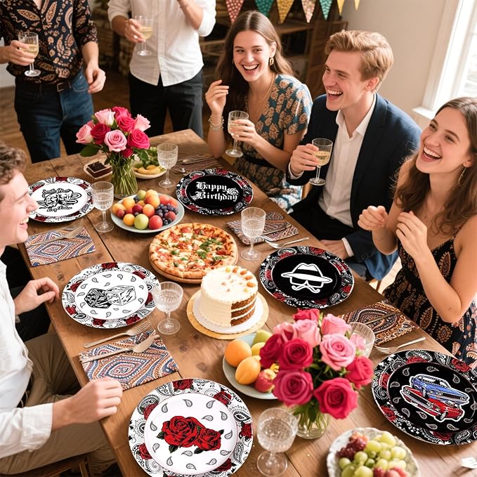 Grencian 60Pcs Cholo Birthday Party Decorations 9" Early 2000s Birthday Supplies Disposable Heavy Duty Black Bandana Paper Plates Tableware for Halloween Teens Early 2000s Cholo Theme Party Supplies