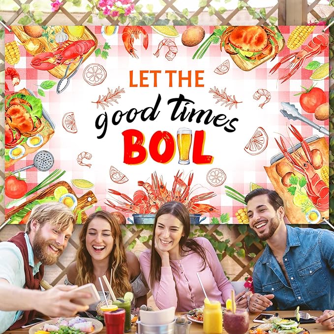 Avezano Crawfish Boil Backdrop Banner Let The Good Times Boil Party Supplies Seafood Theme Party Decorations for Birthday Baby Shower Family Summer Holidays 6 x 3.6 ft