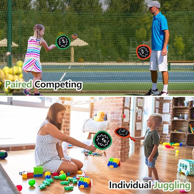 Portable Paddles and Bouncy Balls Set for Kids or Adults’ Indoor Outdoor Activities, Sport Game for Beginner or Intermediate, Swing Racket in Beach Pool Backyard Playground Lawn Park or Court