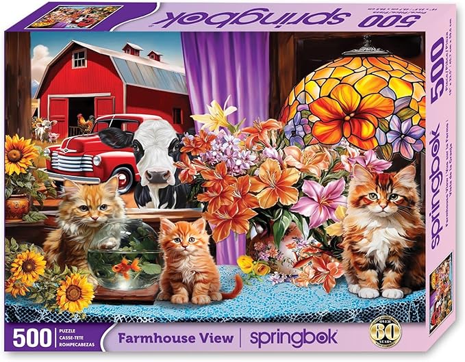 Springbok Farmhouse View 500 Piece Puzzle for Adults - Features a Colorful and Quaint Farmhouse Window View