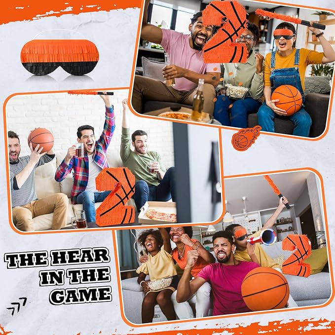 Soulchen Basketball Number 2 3 4 8 Pinata Basketball Party Decorations 16 Inch Piñata with Blindfold Stick and Confetti for Birthday Sports Theme Party Supplies Centerpiece (Number 2)