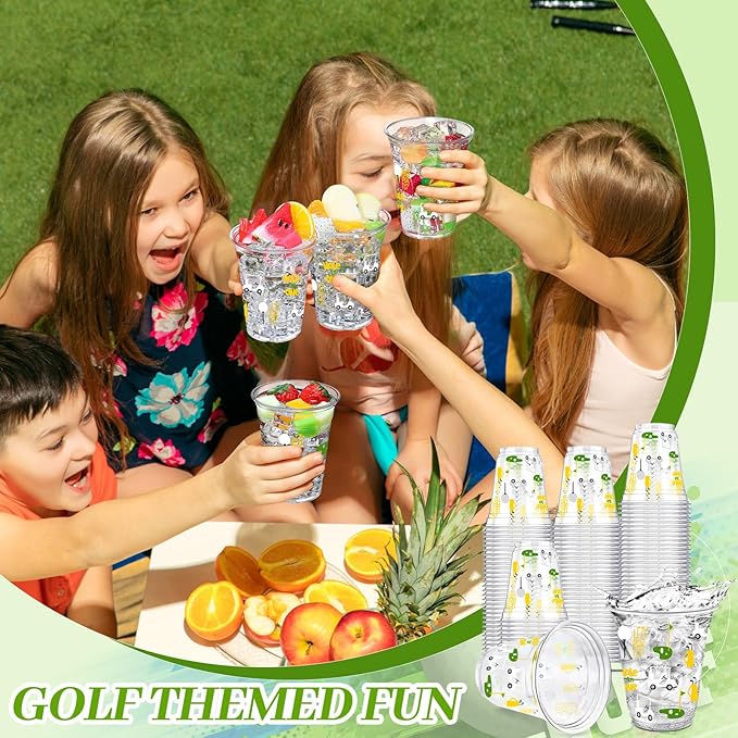 Qinyoung 100 Pcs Golf Party Supplies Bulk Clear Plastic Cups 12oz Disposable Let's Par-tee for Home Sports Golf Ball Themed Birthday Bachelor Party Supplies Favors (Yellow,Green,White)