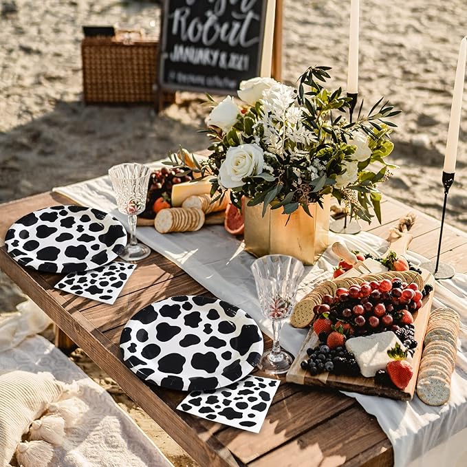 100 Pcs Cow Print Birthday Party Supplies,Includes 50 Pcs Cow Plates and 50 Pcs Cow Napkins,Disposable Cow Theme Party Supplies,Cow Theme Birthday Party Decorations (Cow Paper Plate)
