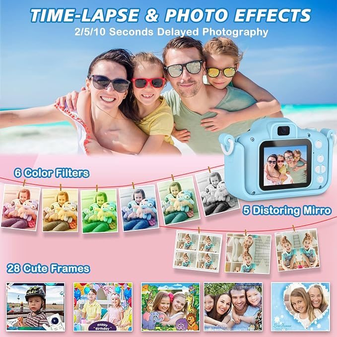 Kids Selfie Camera for 6-8 Year Old Boys, HD Digital Video Cameras for Toddler, Christmas Birthday Gifts for Boys Kids Digital Dual Camera with 32G SD Card