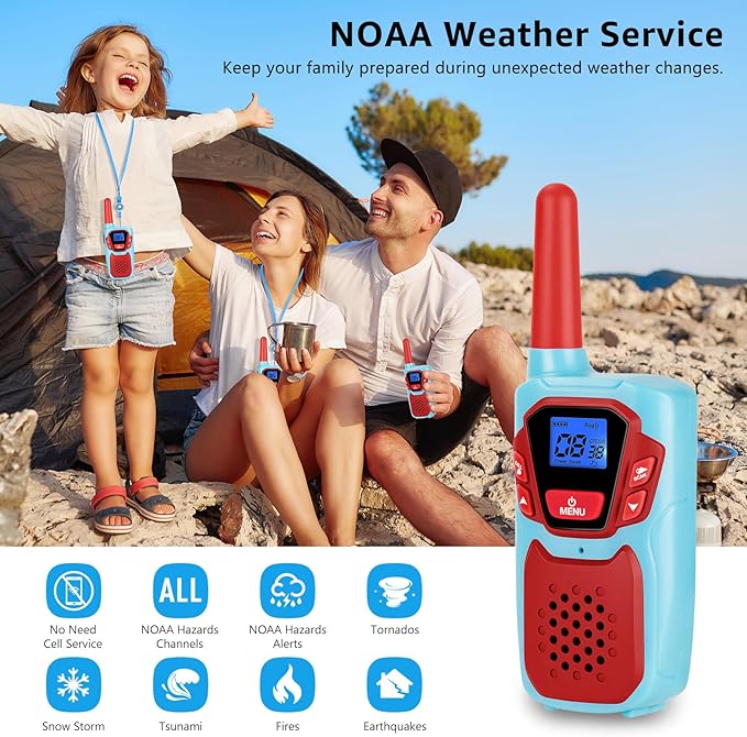 Walkie Talkies Long Range 3 Pack Rechargeable Walkie-Talkies for Kids Girls Boys Toddlers Adults Camping Hiking Skiing Cruise, Family Pink 2 Way Radio Toy with Lanyard Battery VOX NOAA