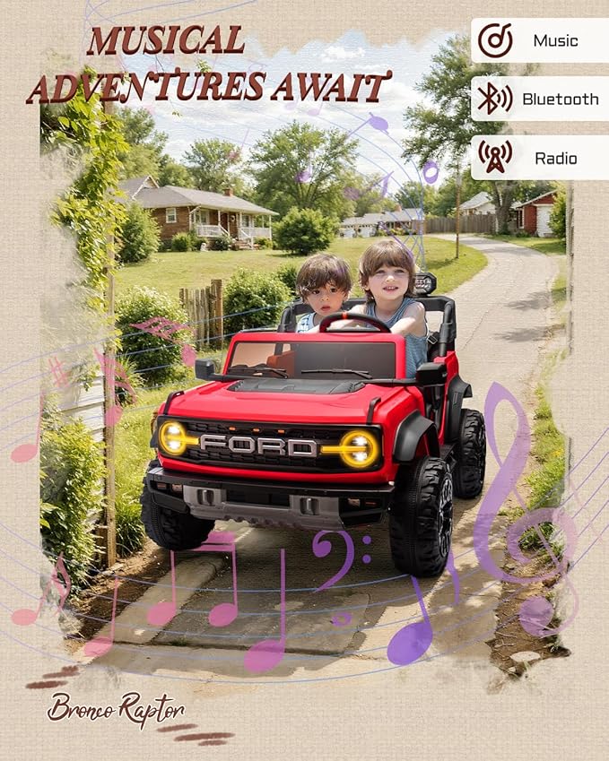 First Ride On Ford Bronco 24V Ride on Toys for Boys & Girls, 2 Seater Kids Electric Car with Remote Control, Kids Ride on Truck with Rear Wheels Suspension, Led Lights, Safety Belt (24V, Red)