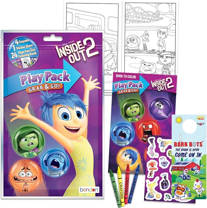 Disney Inside Out 2 Birthday Party Favors and Supplies Bundle - 12 Inside Out Activity Play Packs for Boys, Girls with Mini Coloring Books, Loot Bags, and More | Inside Out 2 Party Favors Set
