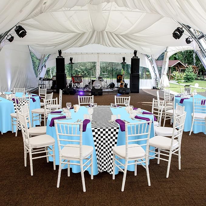 Oudain 6 Pcs Cars Birthday Party Supplies Racing Party Decorations Round Racing Tablecloth Checkered Flag Table Covers Road Plastic Table Cloth, 1950s Disco Dancing Party Tablecloth (Light Blue)
