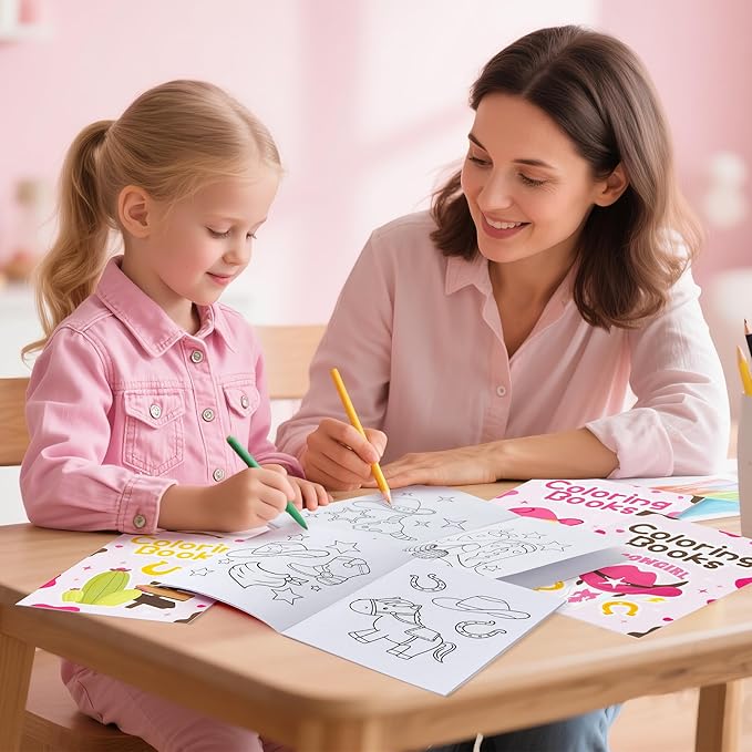 Cowgirl Coloring Books for Kids - 24Pcs Bulk Pink Western Cowgirl Mini Coloring Booklet DIY Art Drawing Book for Toddlers Holiday Birthday Cowboy Party Goodie Bags Stuffers Classroom Favors