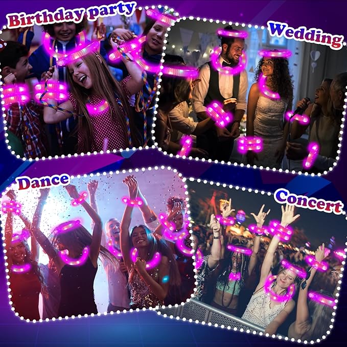 24 PCS Pink Glow Sticks Party Favors for Kids,LED Light up Pop Tubes for Toddlers, Neon Necklaces Bracelets Accessories,Glow Birthday Dance Wedding Easter Mardi Gras Parade Throws Party Supplies Decor