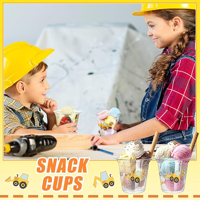 50 Pcs Construction Theme Birthday Party Supplies 9oz Construction Cups Bulk Plastic Disposable Dump Truck Cups Snack Bowls for Ice Cream Holiday Favors