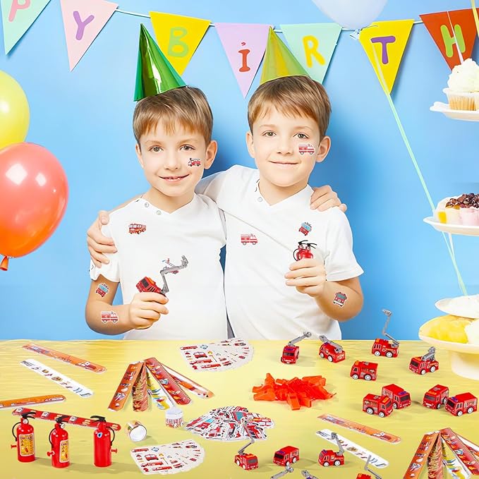 Vanblue 122 PCS Firefighter Party favors,Fire-Themed Birthday Decorations, Fire Prevention Educational Supplies for Boys, School Fire Education Teacher Reward Gatherings Gifts Pinata Fillers