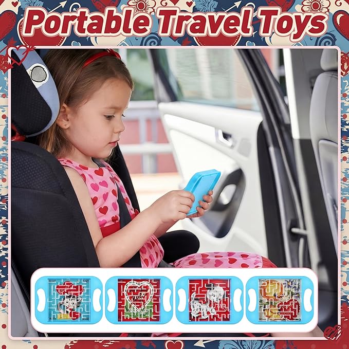 24 Pcs Valentine's Day Maze Puzzle Cube Bulk Maze Game with Card Educational Cube Handheld Brain Teaser Puzzles Valentine Party Favor for Kid Goodies Bag Exchange Gift