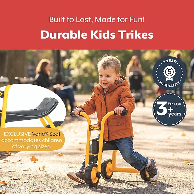 MYRIDER Toddler Trike, Kids Tricycle for Preschool, Daycare, Playground Kids Tricycles, Rubber Tires, Yellow/Black, 8" Mini Pusher