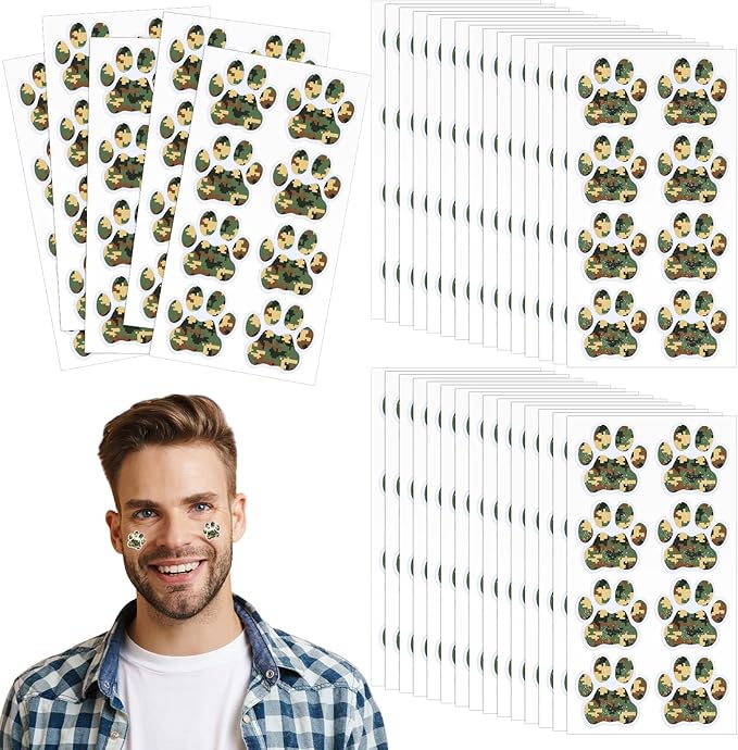 120 Pairs Digital Camouflage Eye Black Bulk Tiger Paw Football Stickers Sport Glitter Eyeblack Sticker Team Spirit Accessories for University College Game Day Sport Fan Themed Party Supply