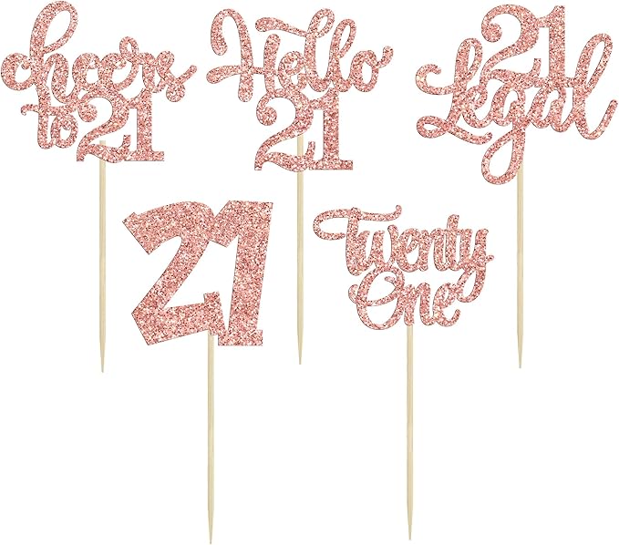 30Pcs 21st Birthday Cupcake Toppers Twenty One Legal 21st Cupcake Picks Cheers to 21 Years Old Cake Decorations for Birthday Anniversary Party Supplies Rose Gold Glitter