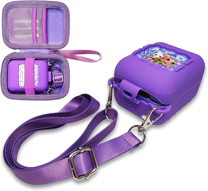JCHPINE Hard Carrying Case and Silicone Cover for Bitzee Interactive Toy Digital Pet, Protective Case for Bitzee Virtual Electronic Pets Accessories (for Original 15 Animals) (Purple)