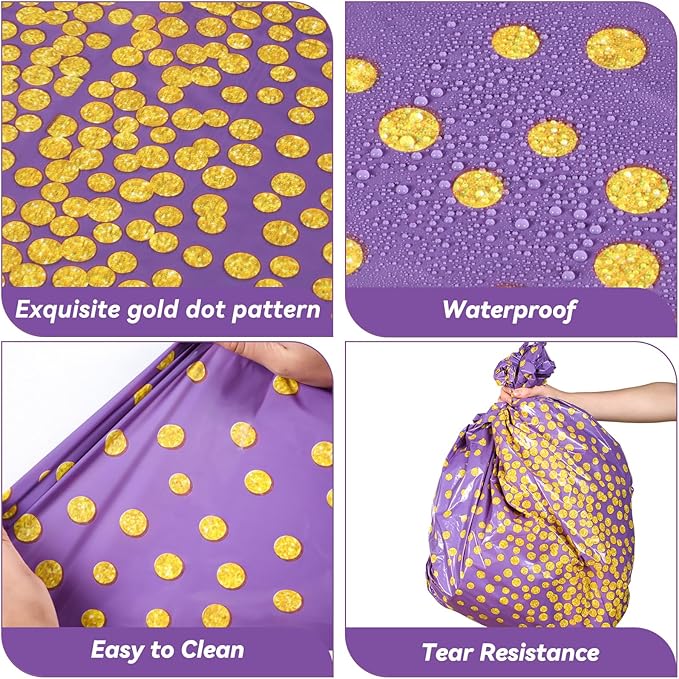 VitalCozy Round Dot Tablecloth 84 Inch Plastic Table Cover Polka Dot Confetti Tablecloths for Easter 2026 Graduation Prom Wedding Birthday Spring Party Supplies(Purple and Gold,3 Pcs)