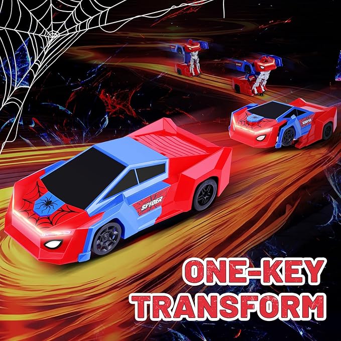 Remote Control Transformer Car with One-Button Deformation and 360° Rotation, Transform Robot RC Car for Kids 4-12 Years Old（Red）