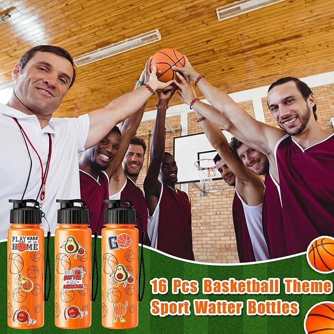 LemonRoad 164 Pcs Sports Party Favors Set 16 Plastic Cups 16 Charm Bracelets 16 Keychains 16 Mini Foam Stress Balls 100 Stickers for Sports Party Supplies (Basketball)
