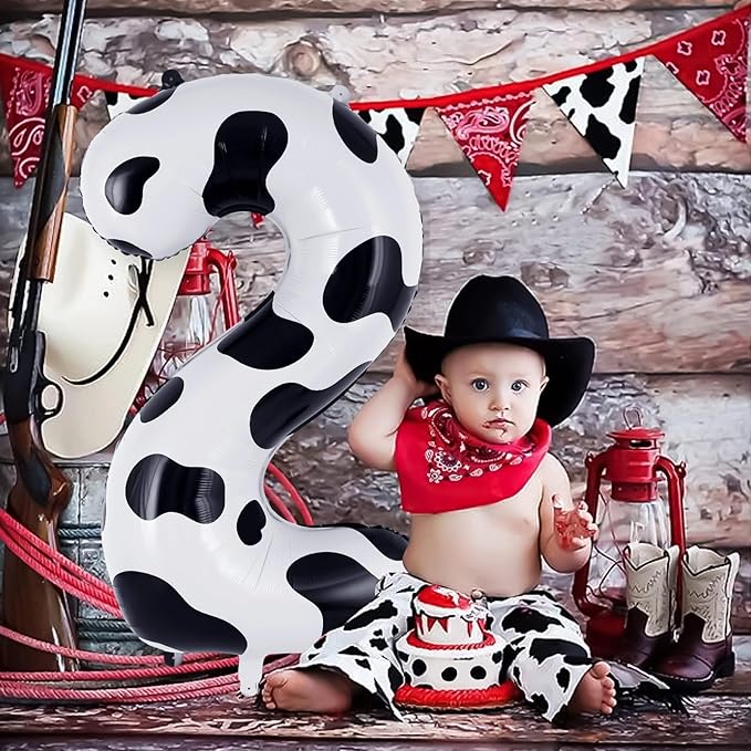 Cow Print Number 2 Balloon, Large 40 Inch Cow Number Birthday Balloons, Foil Mylar Number 2 Balloons for 2 Year Old Birthday Party Decorations Supplies Animal Farm Cowboy Cowgirl Themed Party