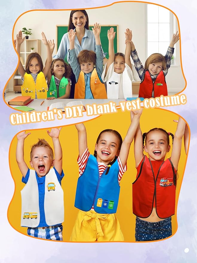 12 Pcs Kids Unfinished Dress Up Vest Children Blank DIY Career Role Play Vest Cosplay Costume Bulk for Boys Girls Halloween Pretend Play Paint Party,6 Colors