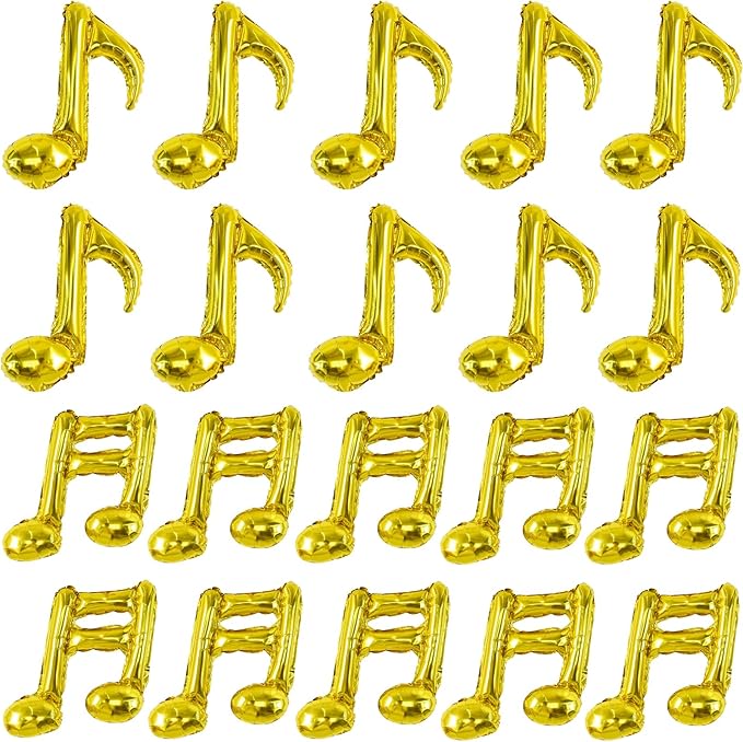 TONIFUL 20Pcs Music Note Balloons,Gold Music Balloons Music Notes Party Decorations Music Themed Party Supplies Music Note Aluminum Foil Balloons For Birthday Baby Shower Celebrations Outdoor Party